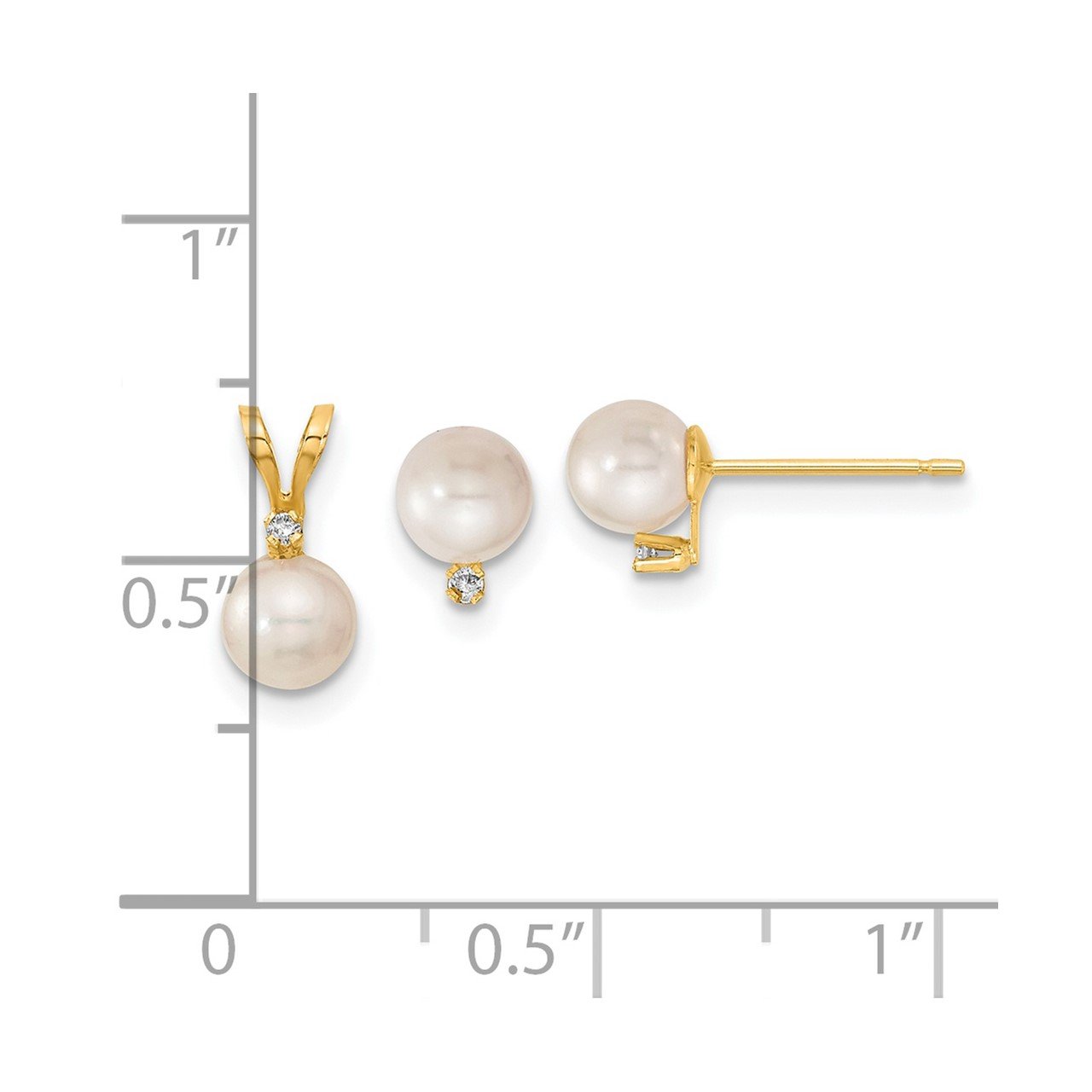 14K 5-6mm Saltwater Akoya Cultured Pearl and Dia. Earring and Pendant Set-1