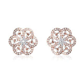 14 k Rose Gold Natural 0.897 Ct. Diamond Flower Shape Earrings