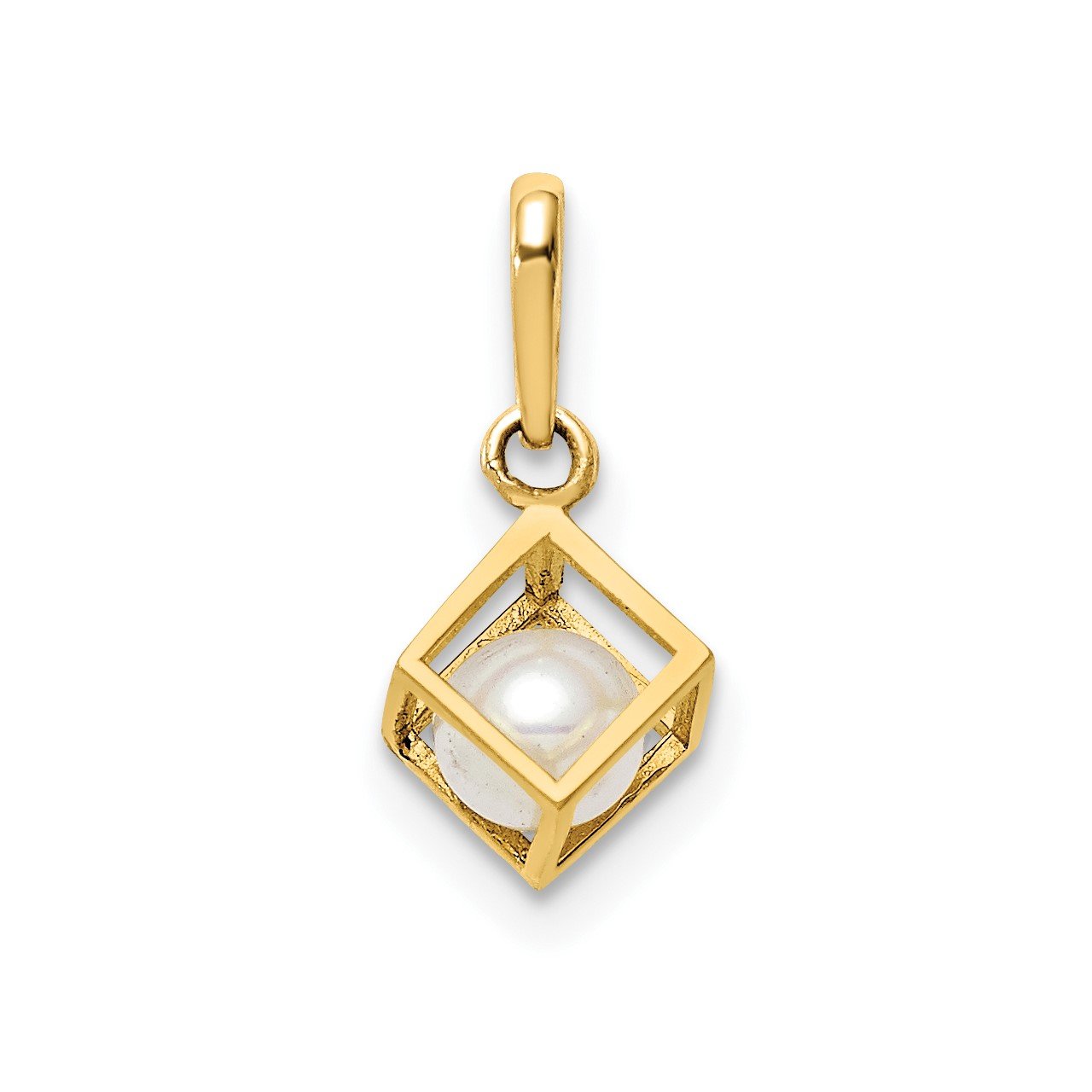 14K 3D Square with FW Cultured Pearl Pendant-2