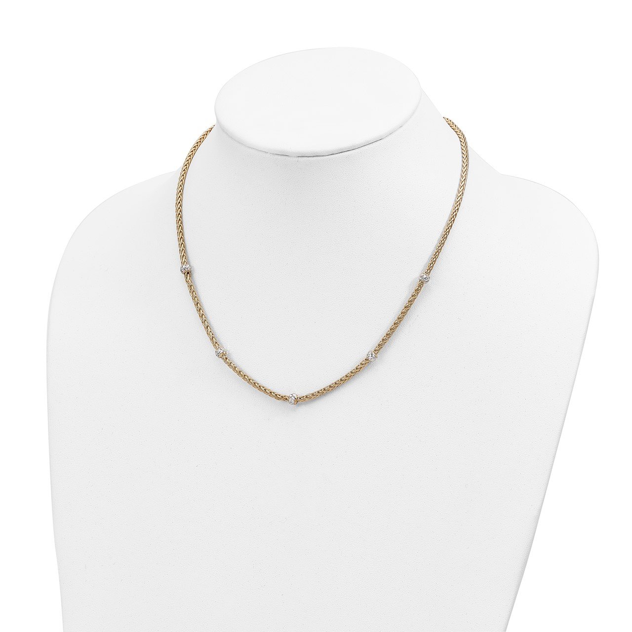 14K and White Rhodium Polished D/C Beaded Wheat Necklace-1