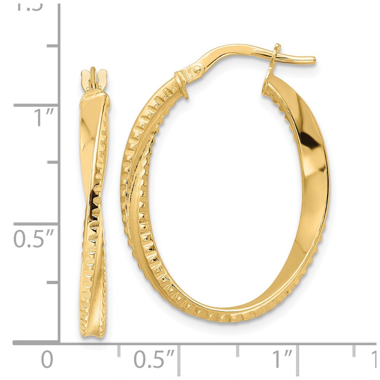 14K Polished Twisted Oval Hoop Earrings-1