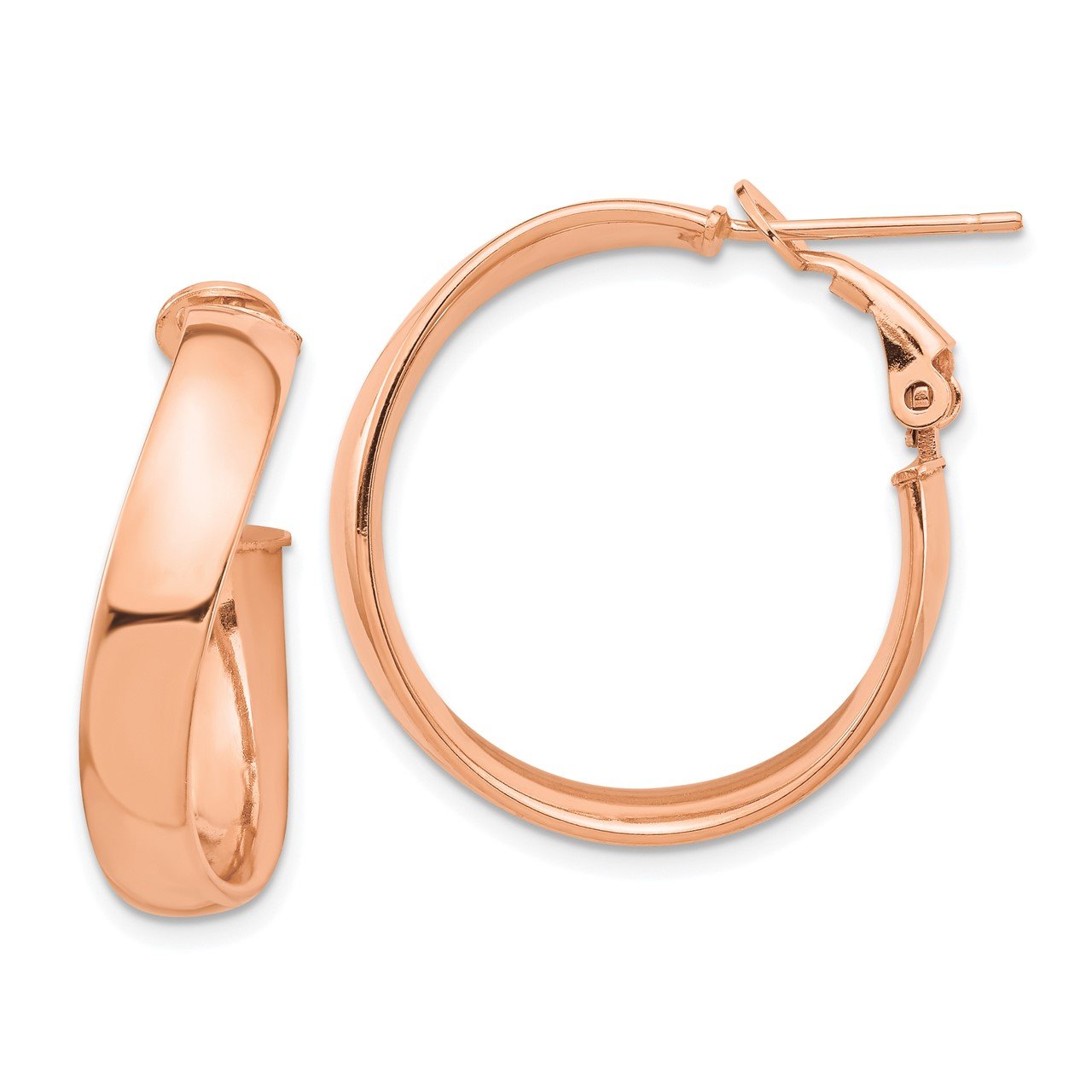 14k Rose Gold High Polished 5mm Wavy Omega Back Hoop Earrings