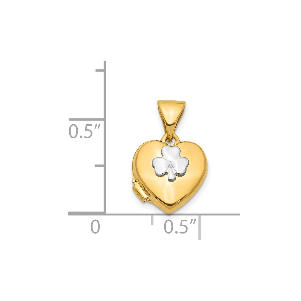 14K with Rhodium 11mm Clover Heart Locket Pendant-4