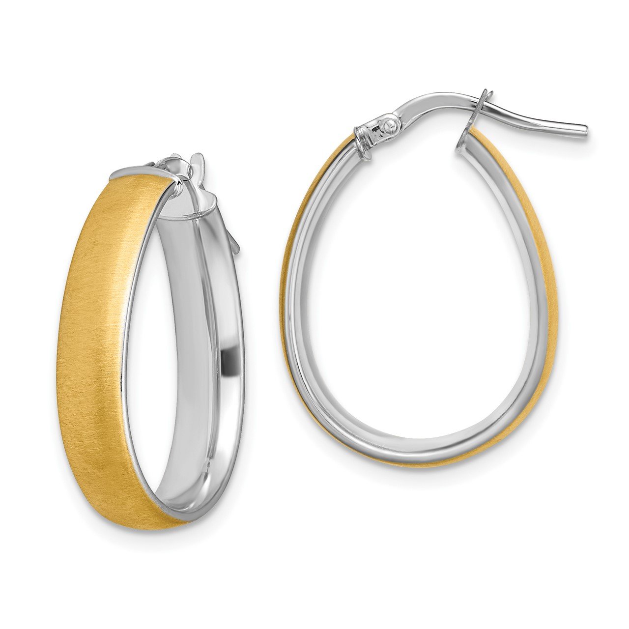 14K and White Rhodium 4.85x18.5mm Satin and Polished Teardrop Hoop Earrings