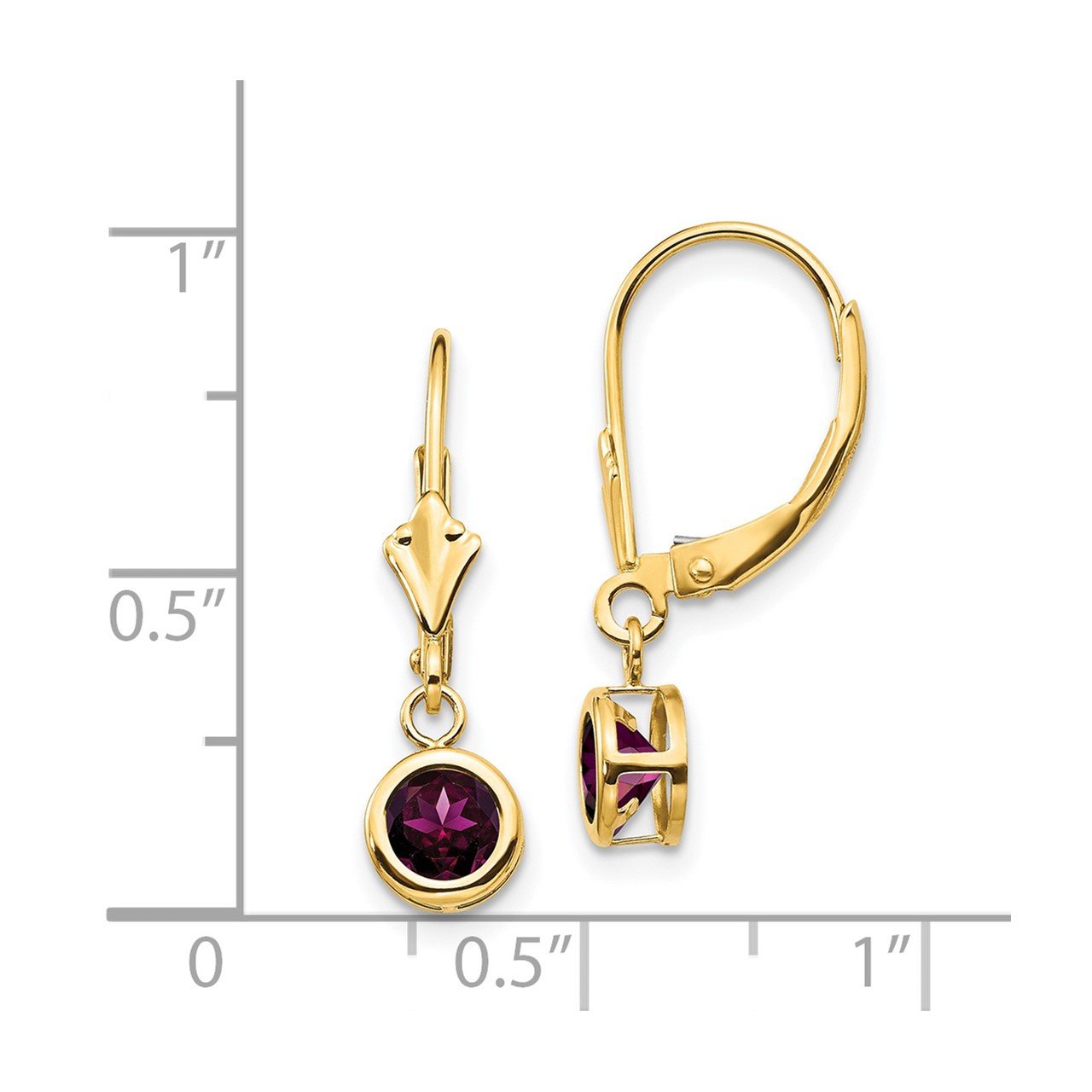 14k 5mm Rhodolite Garnet Leverback Earrings-1