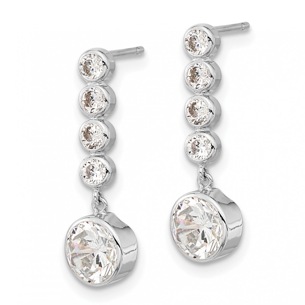 14K White Gold CZ Post Dangle Earrings-1