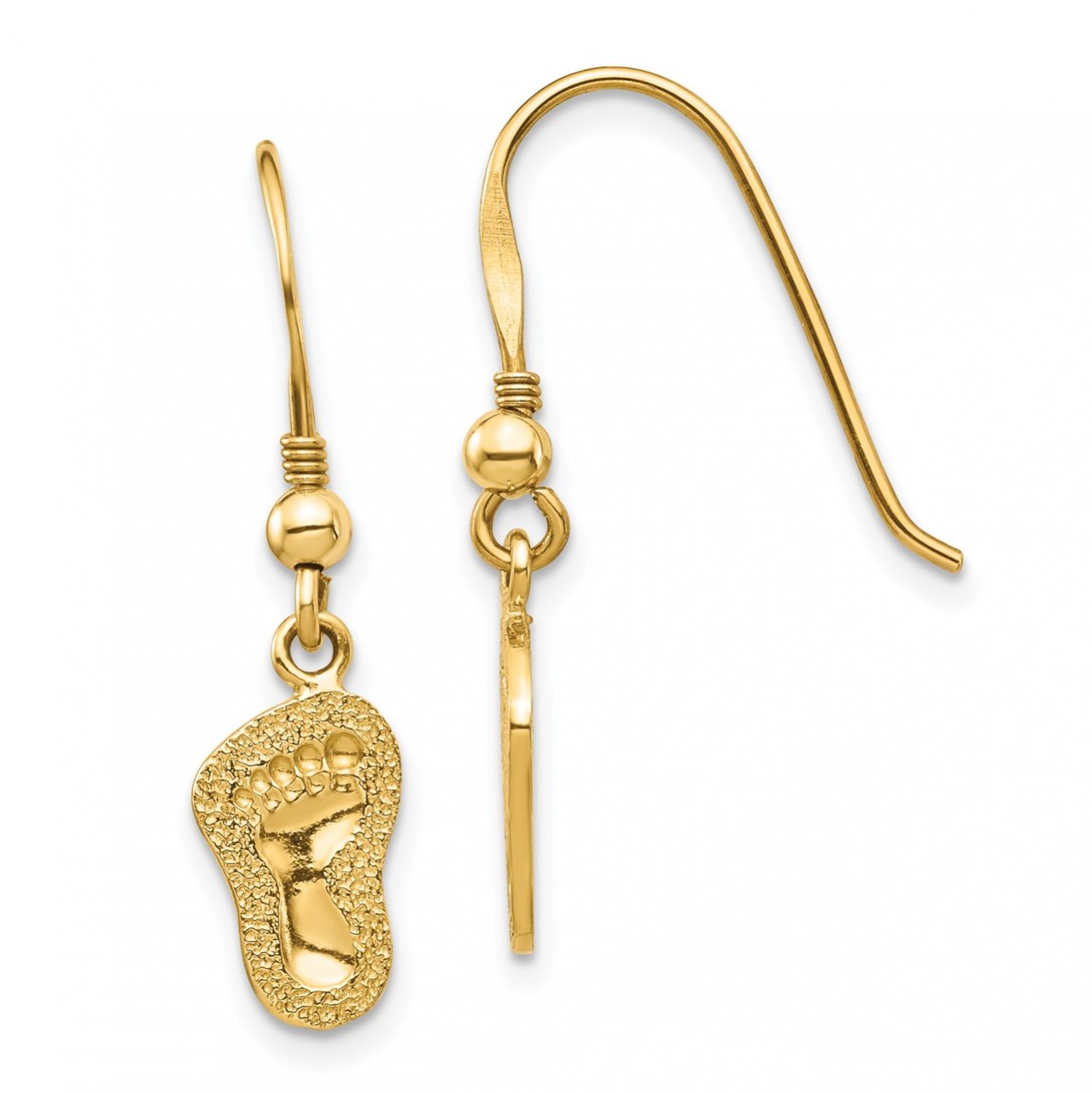 14K Footprints Shepherd Hook Earrings