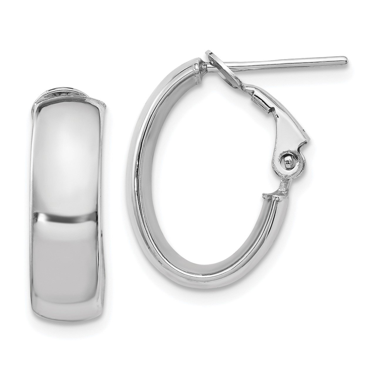 Leslie's 14K White 6mm High Polished Oval Omega Hoop Earrings