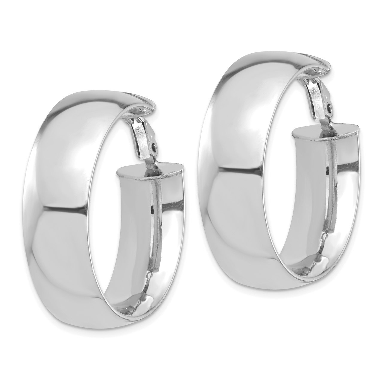 14k White Gold High Polished 10mm Omega Back Hoop Earrings-1