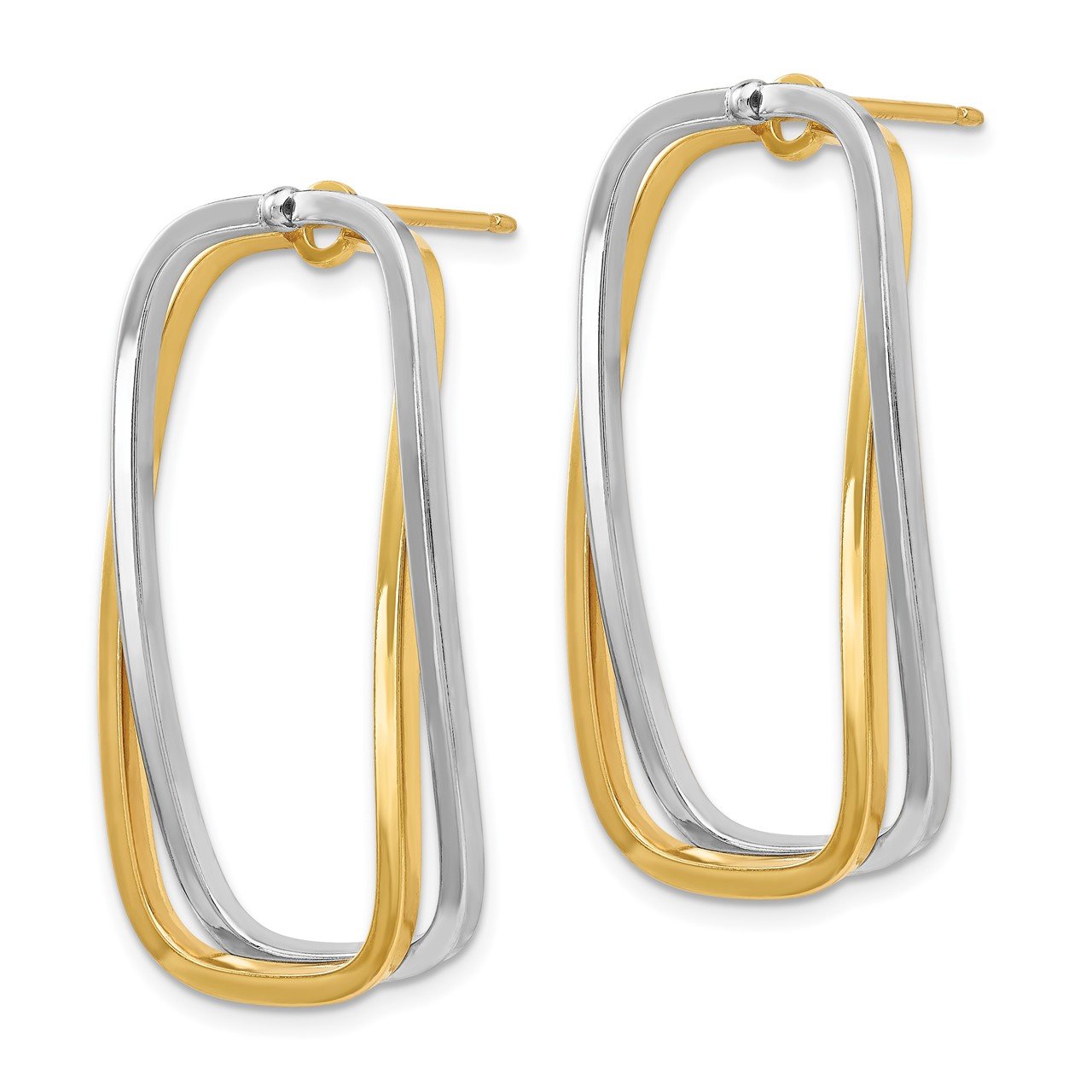 14k Two-Tone Fancy Versatile Lrg Rectangle Post Earrings-1