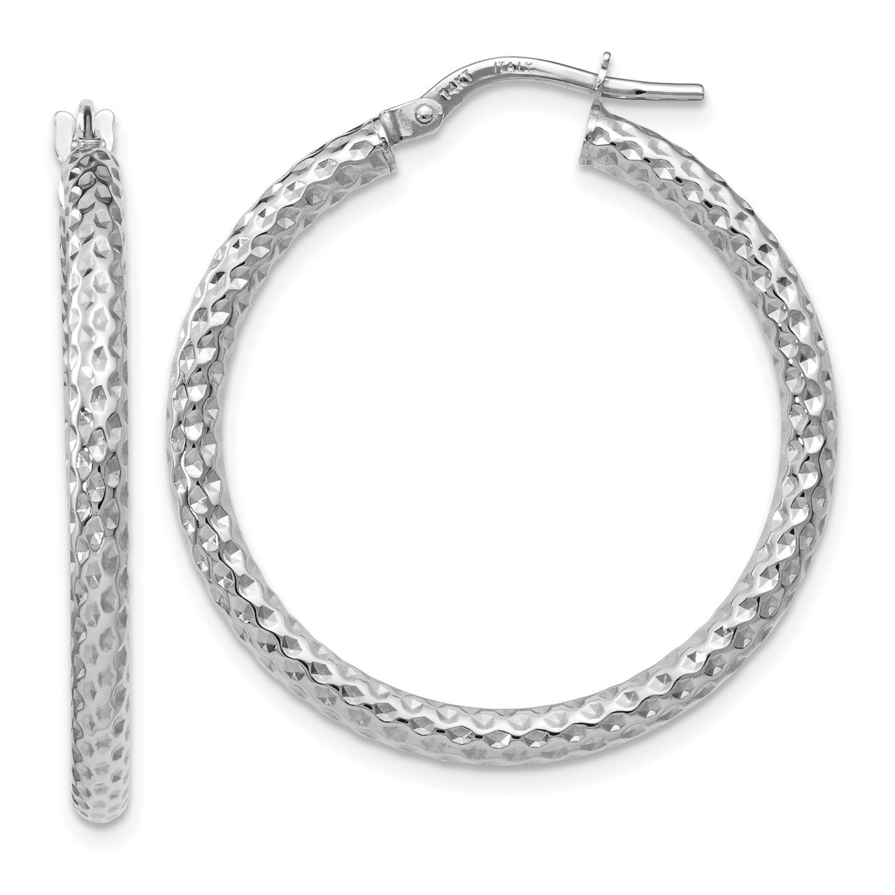 Leslie's 14k White Gold Polished and Textured Hoop Earrings