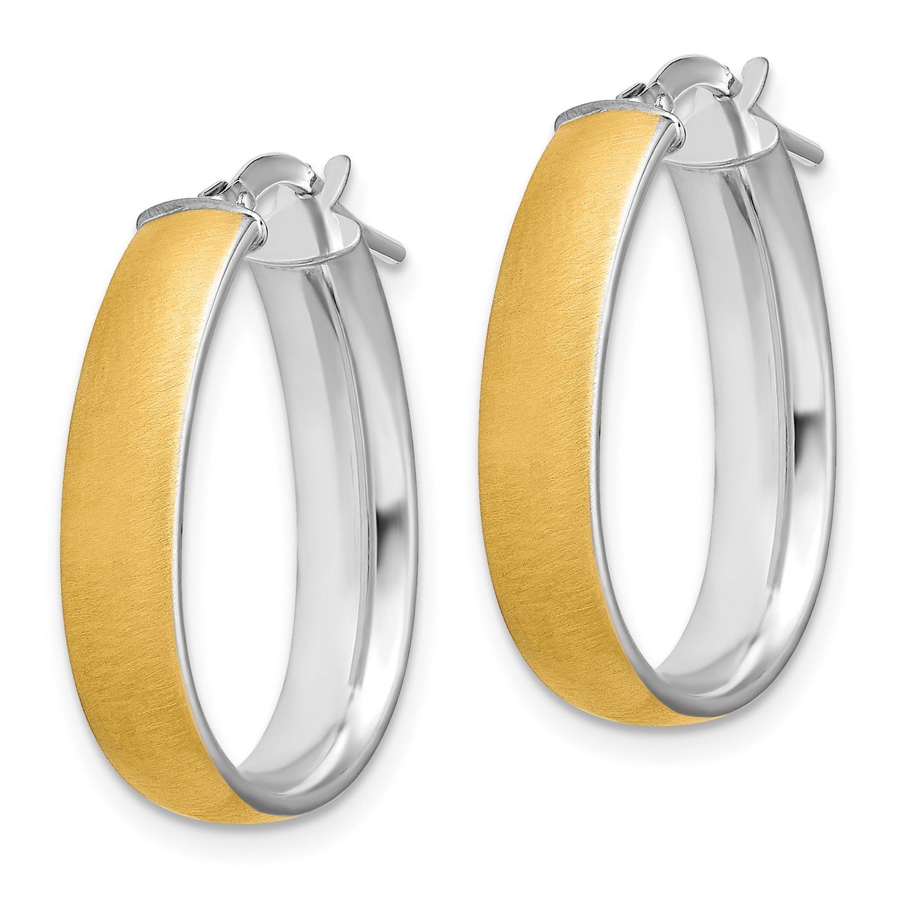 14K and White Rhodium 4.85x18.5mm Satin and Polished Teardrop Hoop Earrings-1