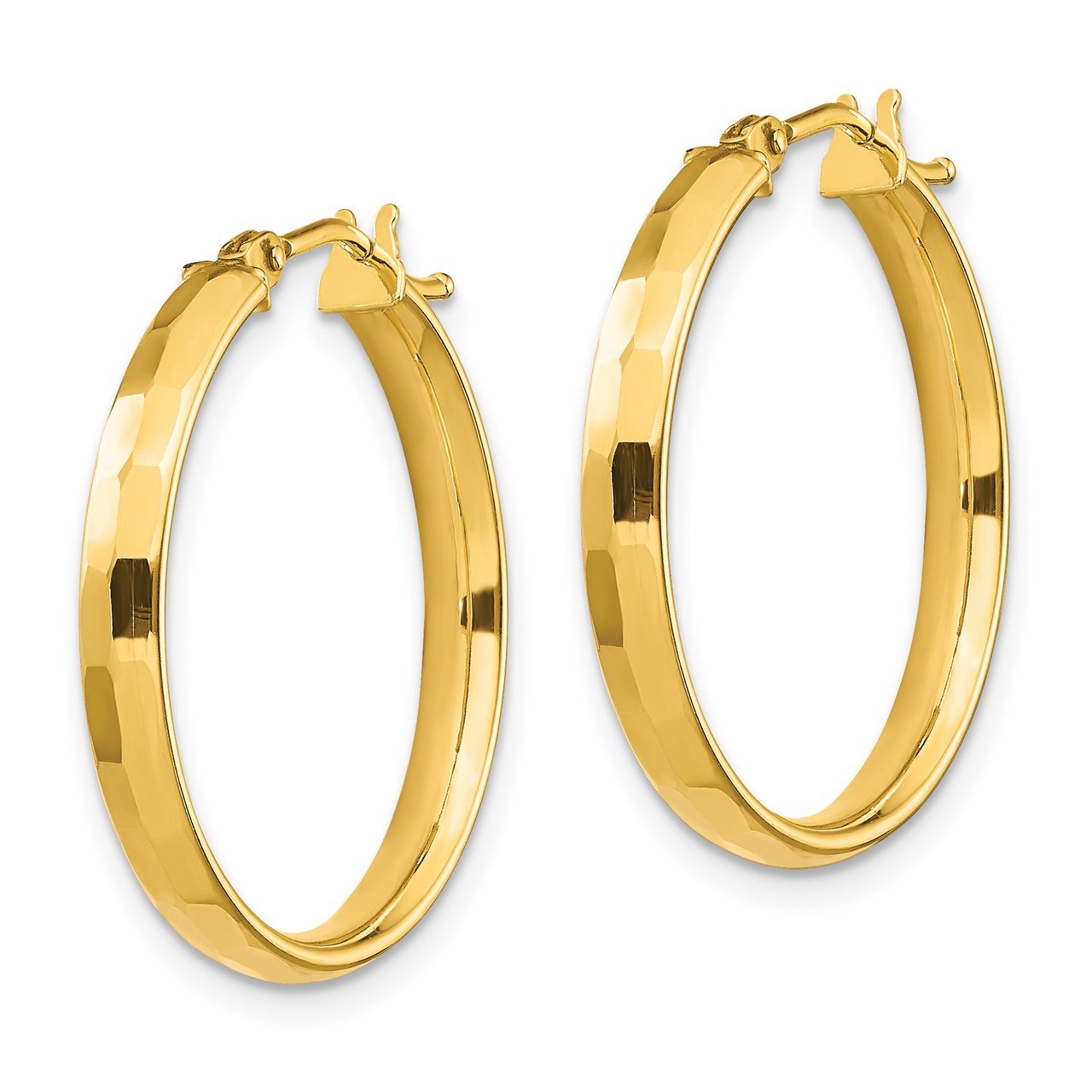 14k Gold Polished and Textured Hoop Earrings-1