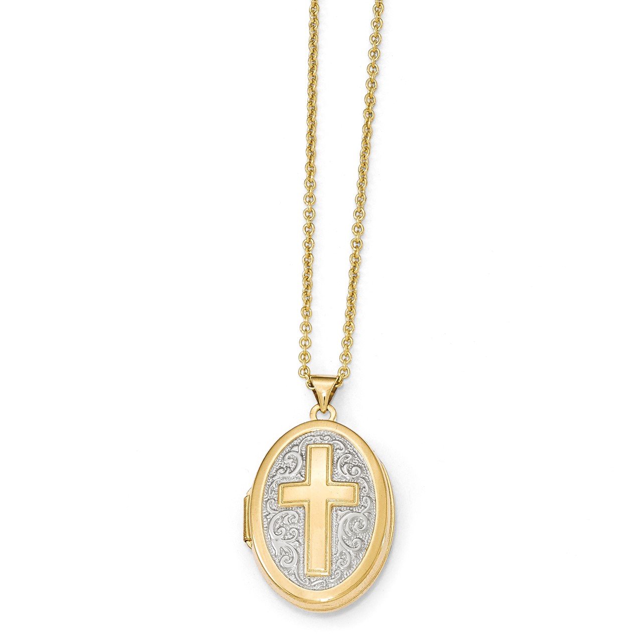 Leslie's 14k Rhodium-plated Polished and Textured Locket Pendant-2