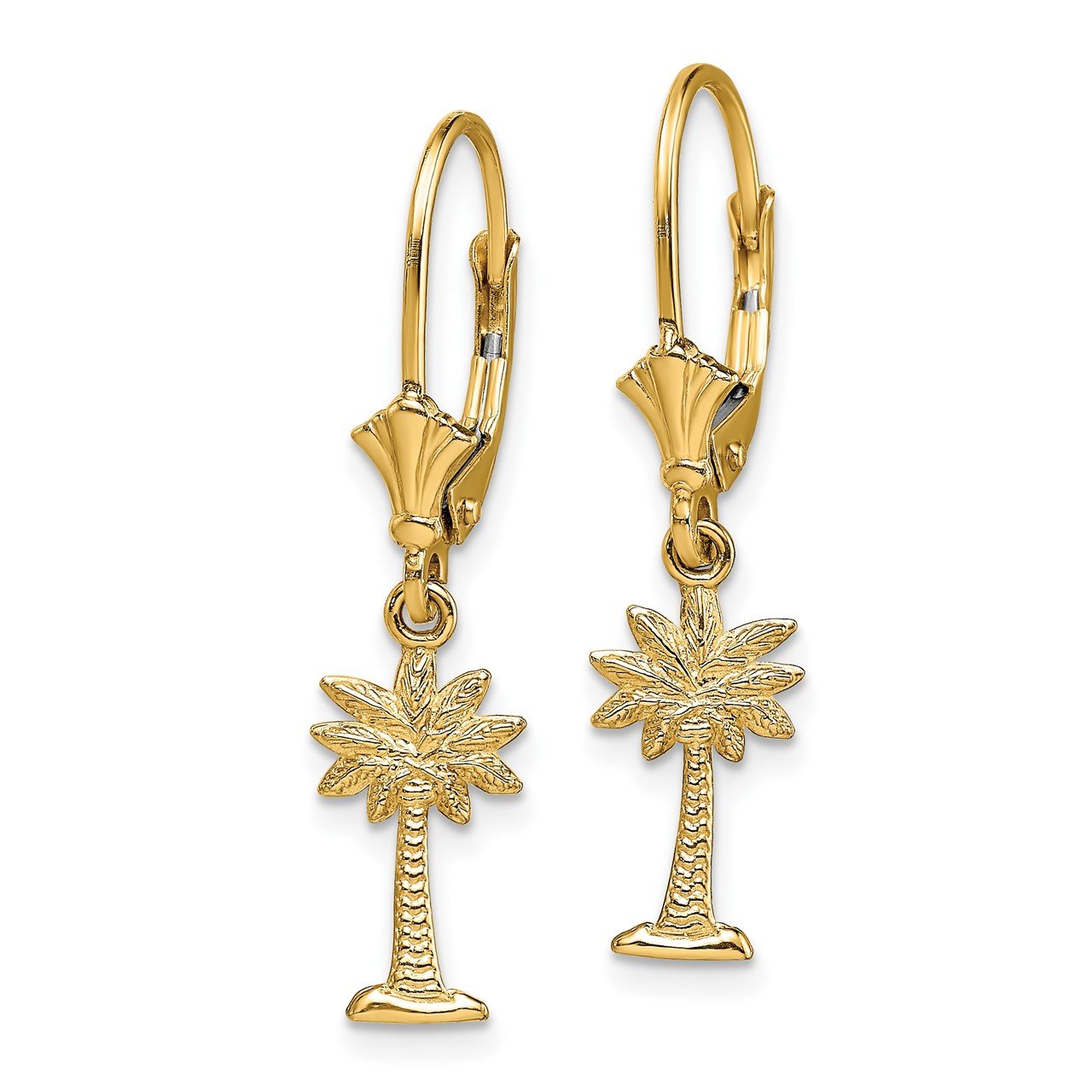 14K Mini Palmetto Palm Tree Leverback Earrings-1