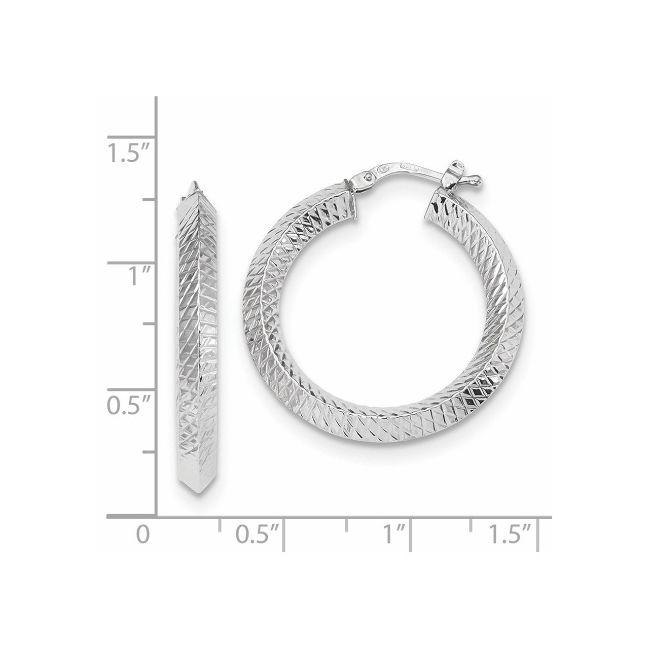 14K White Gold Textured Hinged Hoop Earring-1