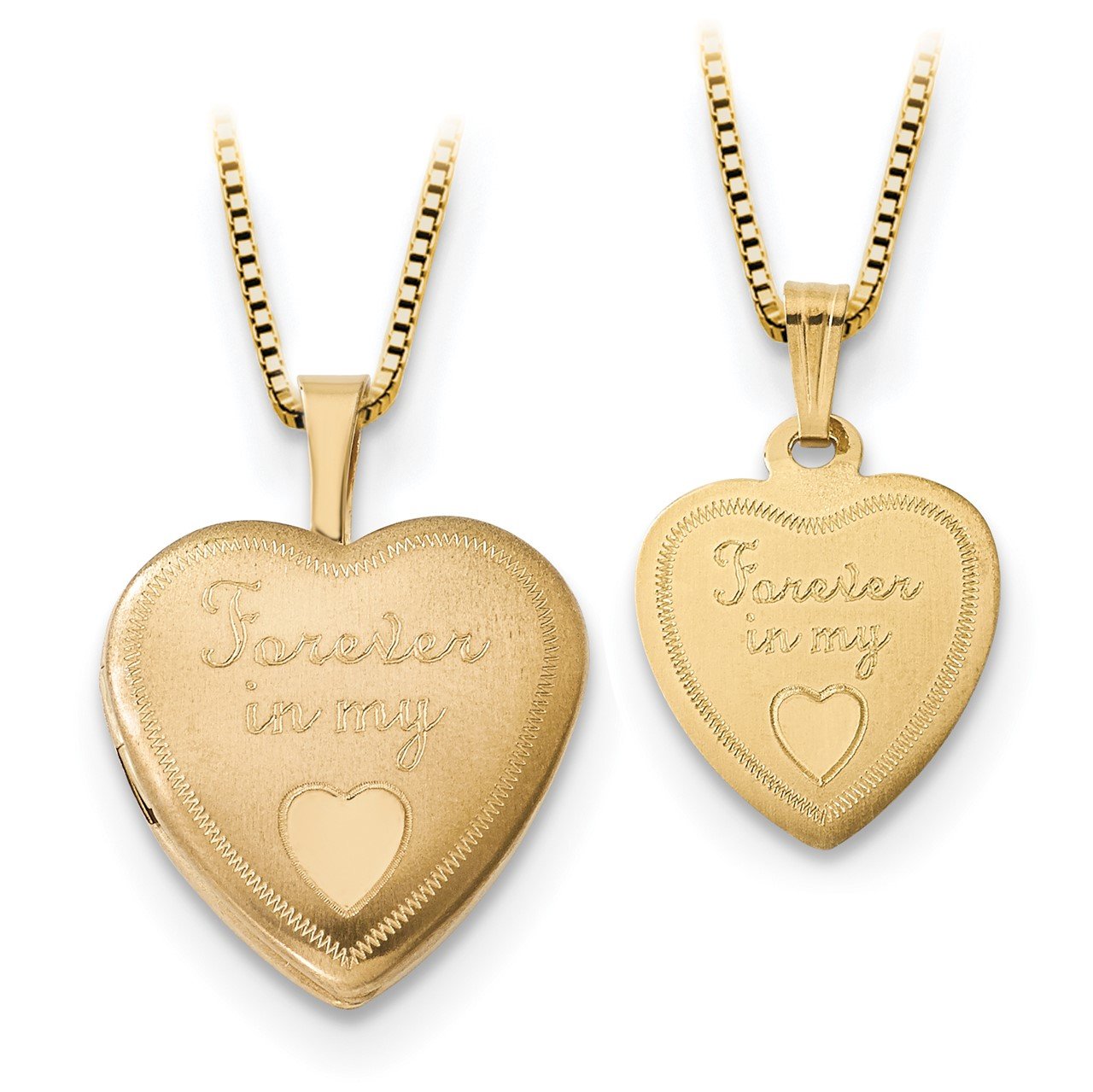 14K 16mm Forever in Heart Locket/Gold-plated Sterling 12mm Pendant