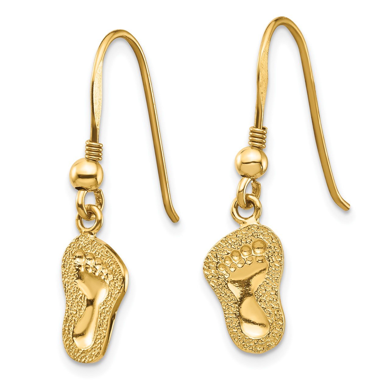 14K Footprints Shepherd Hook Earrings-1