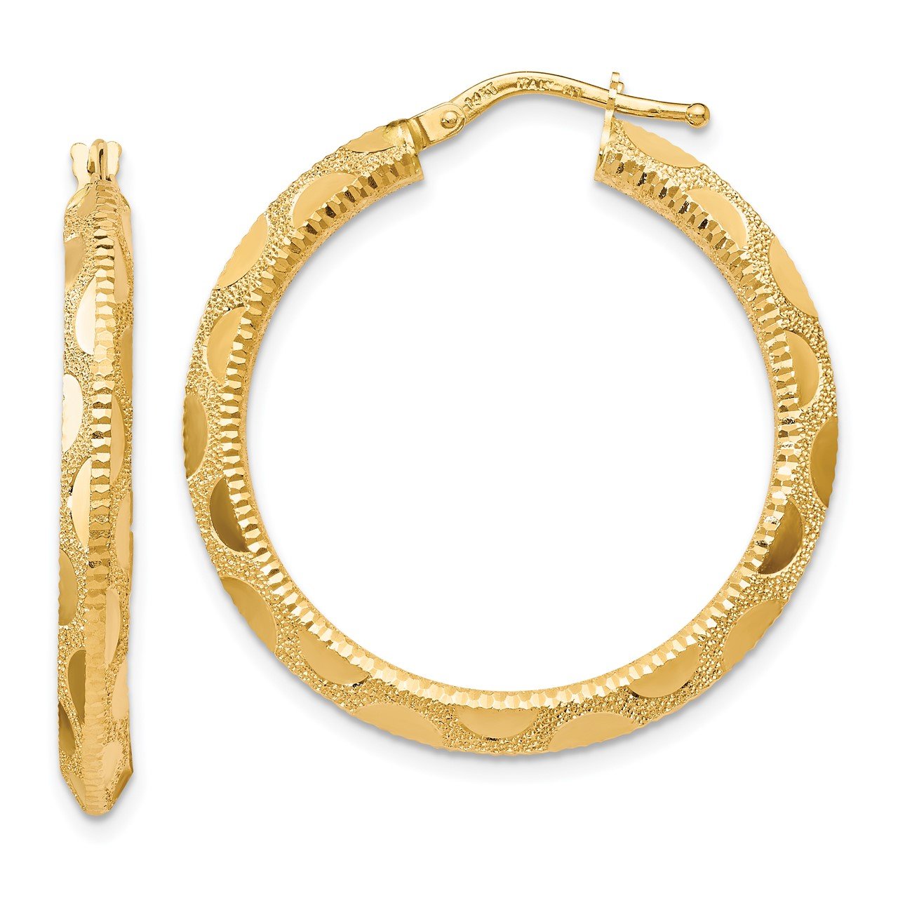 Leslies 14k Polished and Textured Hoop Earrings