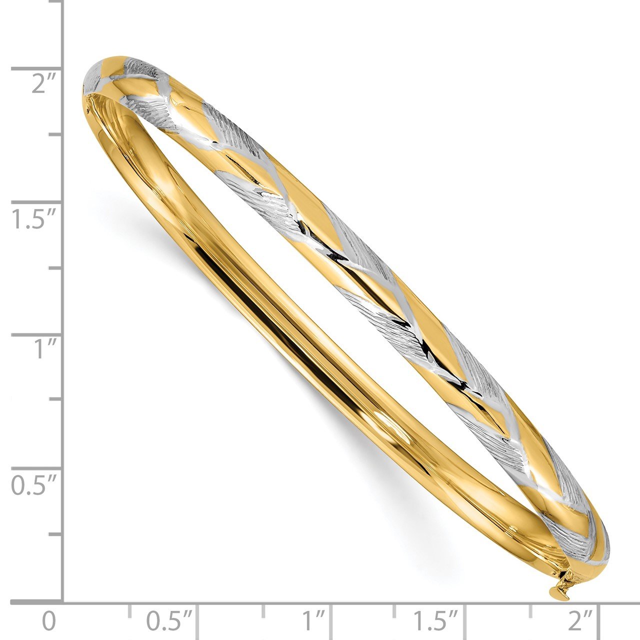 14k 3/16 with White Rhodium Textured Hinged Bangle-2