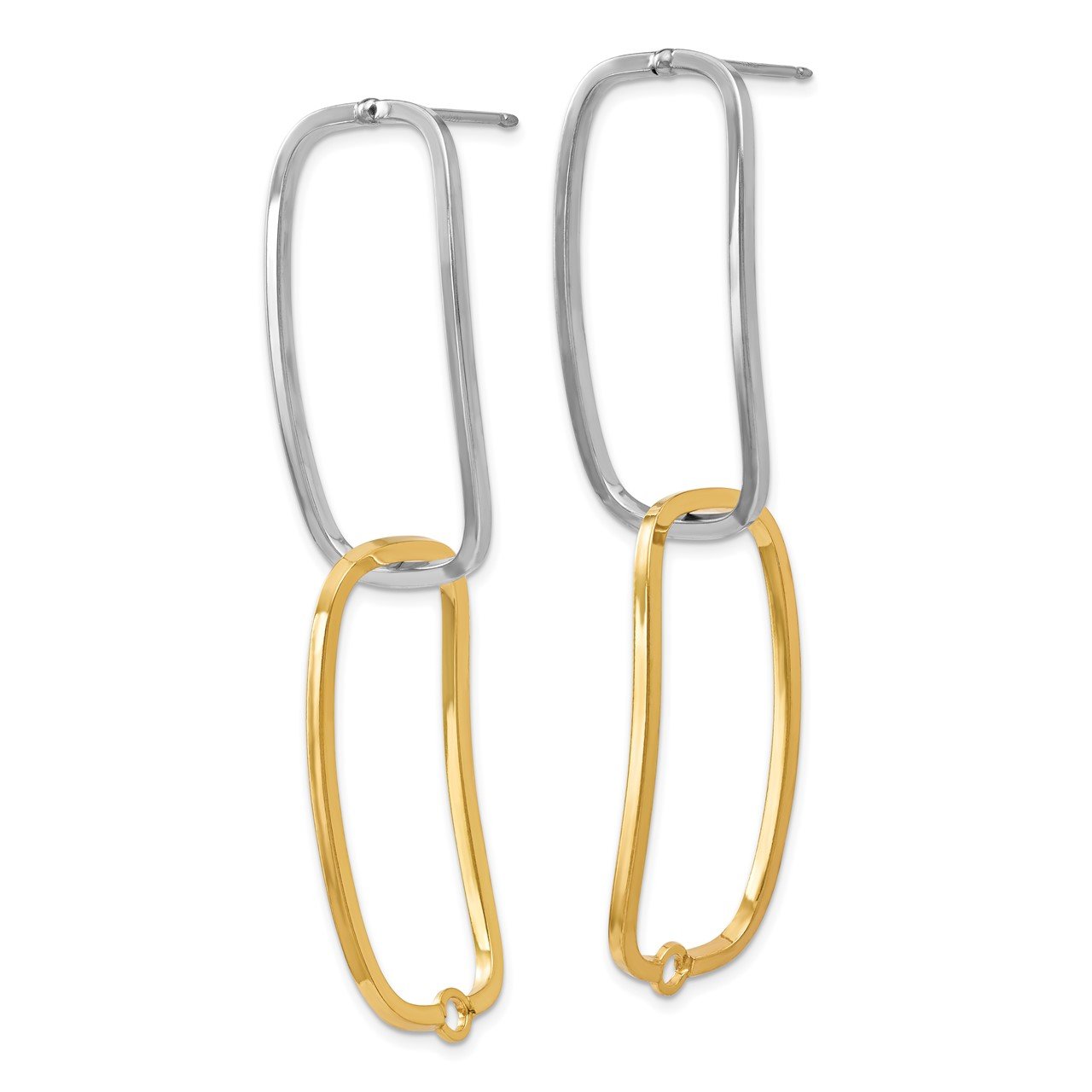14k Two-Tone Fancy Versatile Lrg Rectangle Post Earrings-5