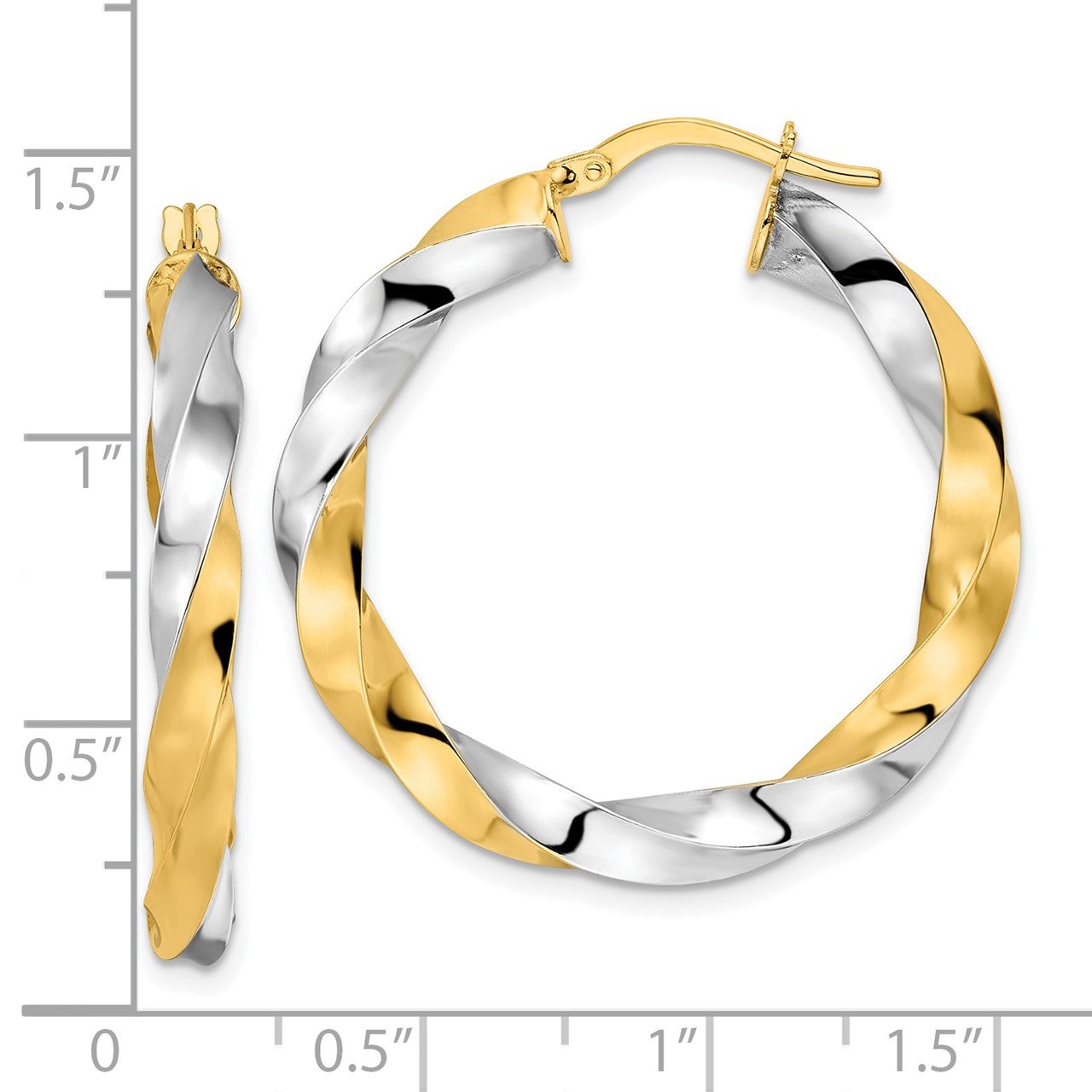 14K and Rhodium Polished Twisted Hoop Earrings-1