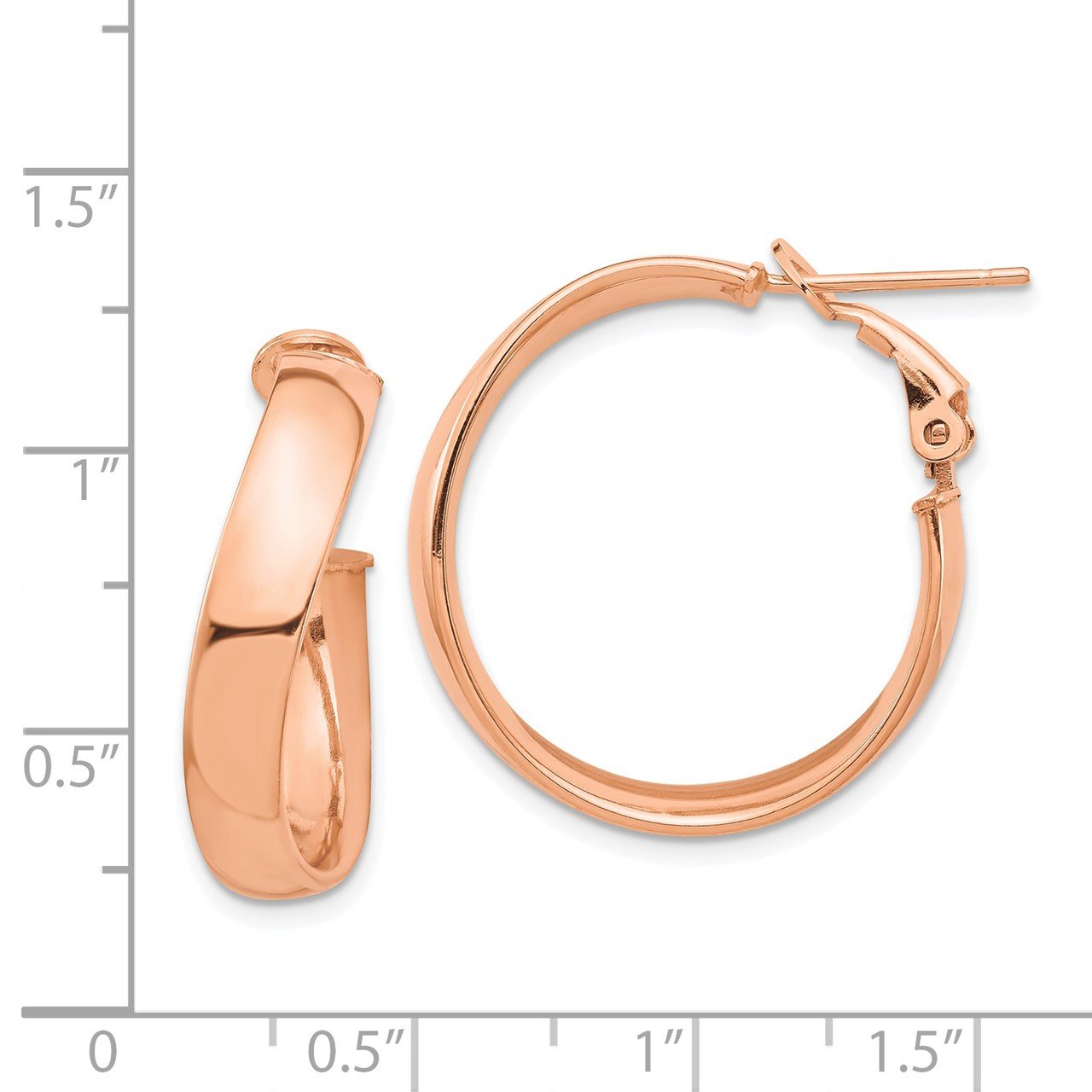 14k Rose Gold High Polished 5mm Wavy Omega Back Hoop Earrings-2