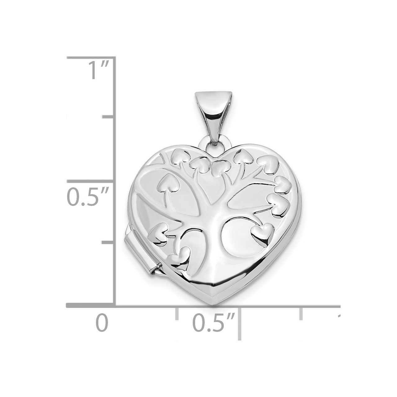 14k White Gold Tree 18mm Heart Locket-2