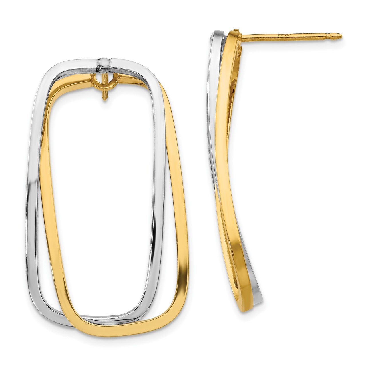 14k Two-Tone Fancy Versatile Lrg Rectangle Post Earrings