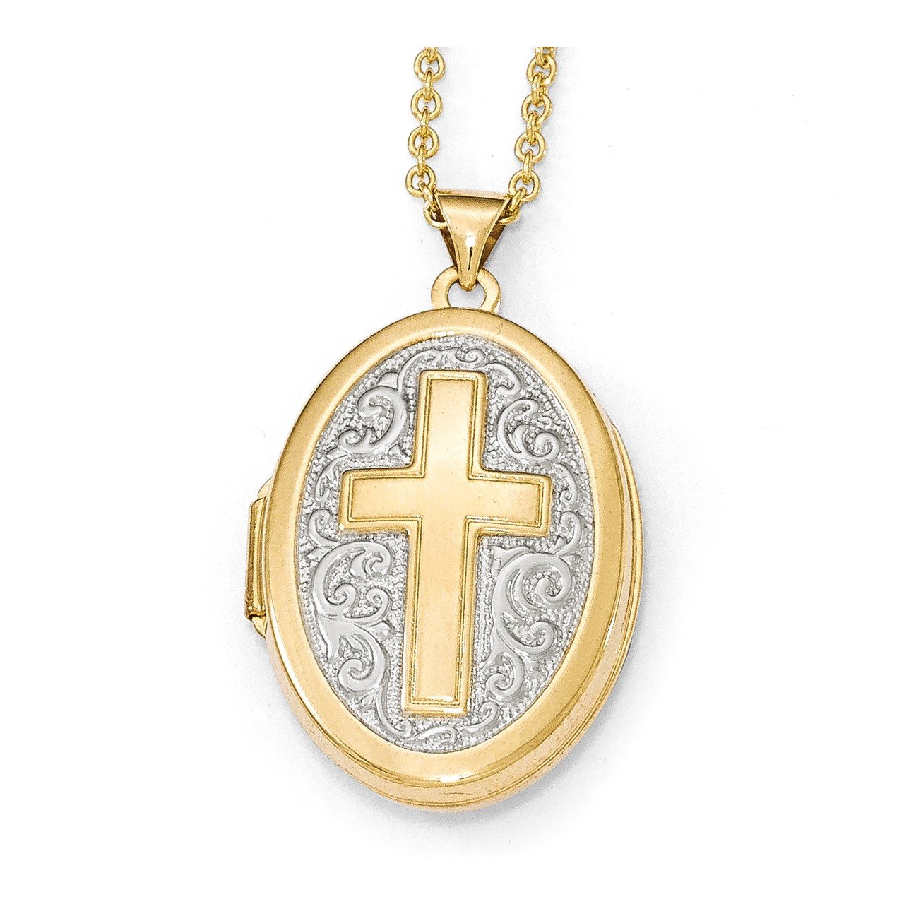 Leslie's 14k Rhodium-plated Polished and Textured Locket Pendant