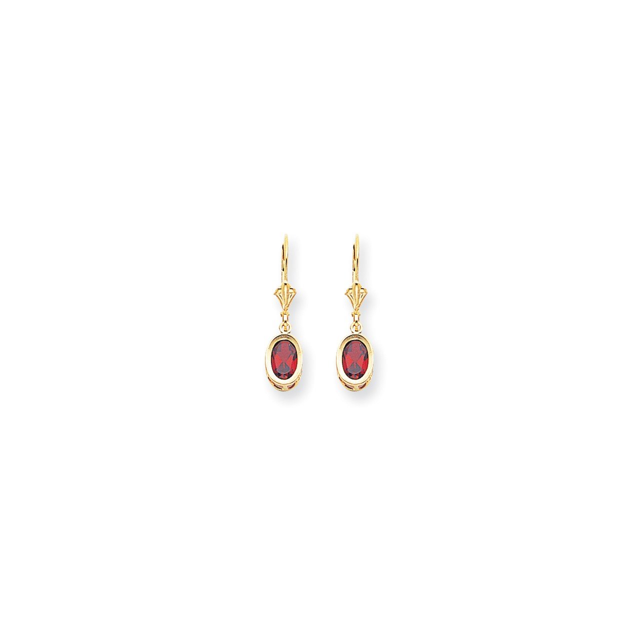 14k 7x5mm Oval Garnet Checker leverback earring