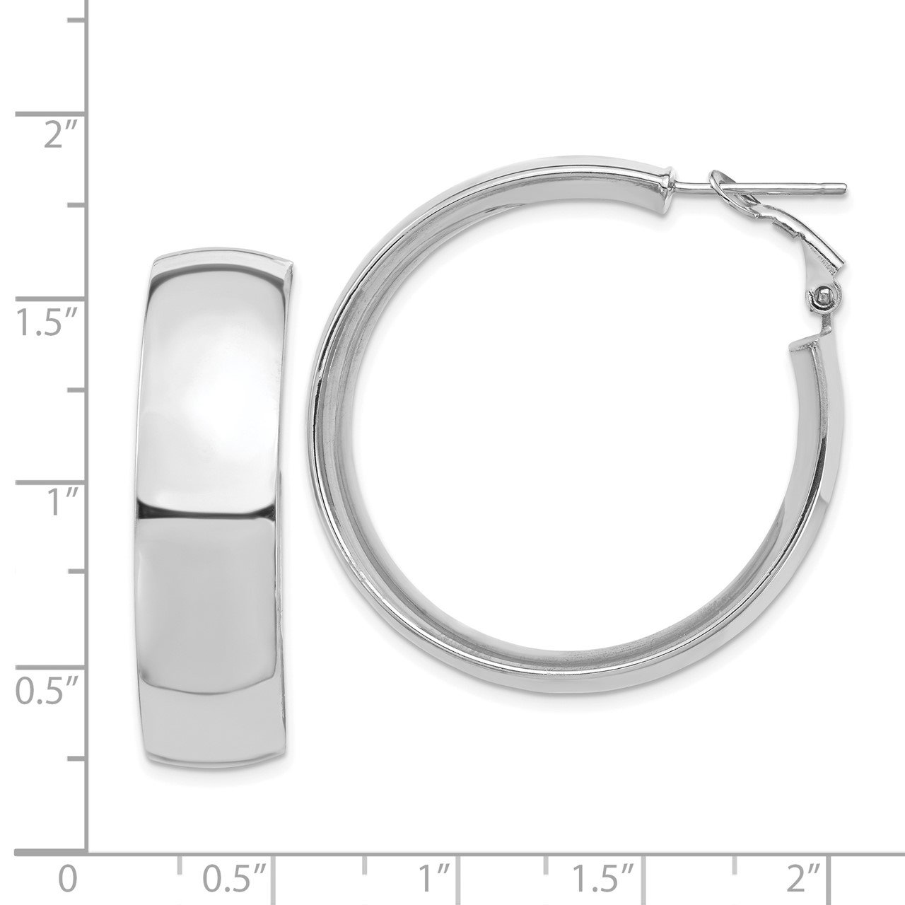 14k White Gold High Polished 10mm Omega Back Hoop Earrings-2