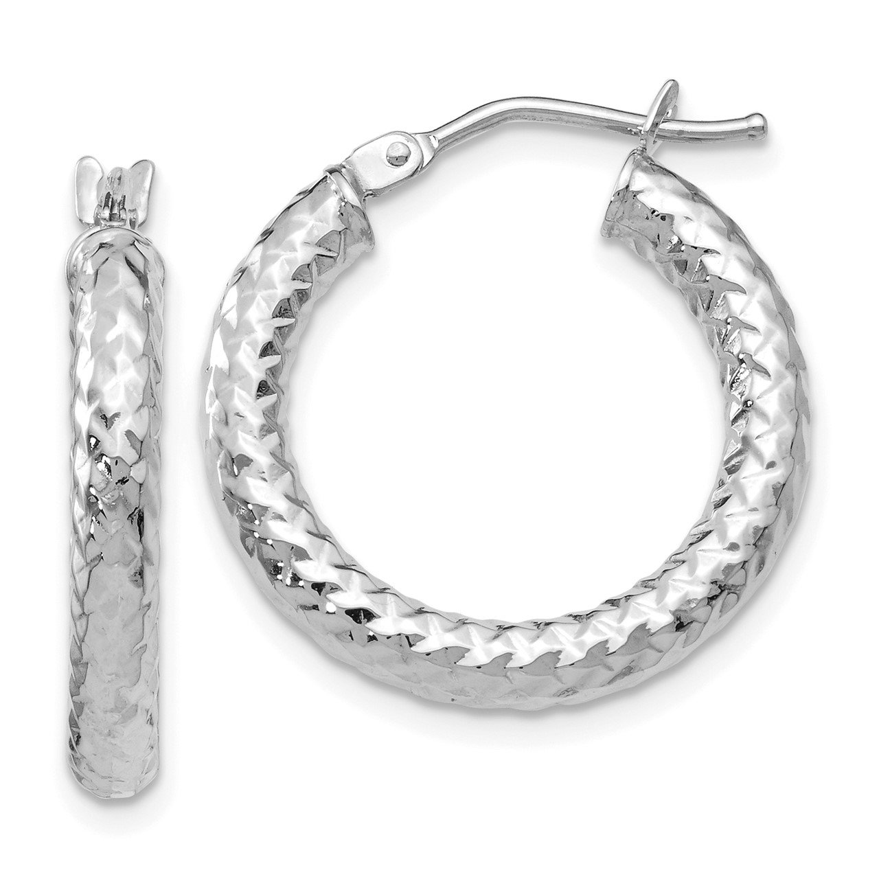 Leslie's 14k White Gold Textured and Polished Hoop Earrings