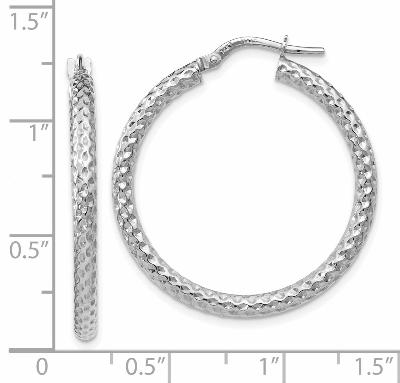 Leslie's 14k White Gold Polished and Textured Hoop Earrings-1
