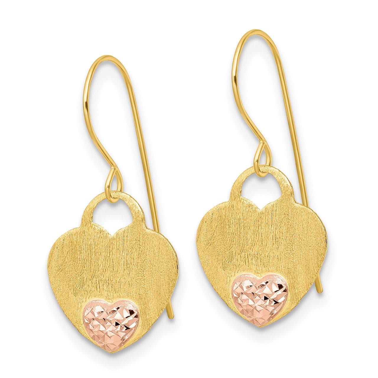 14K Polished D/C Heart Dangle Earrings-1