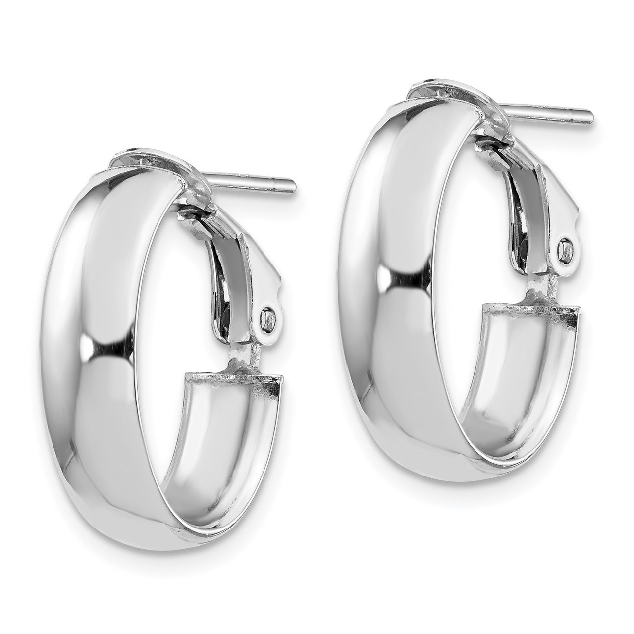 Leslie's 14K White 6mm High Polished Oval Omega Hoop Earrings-1
