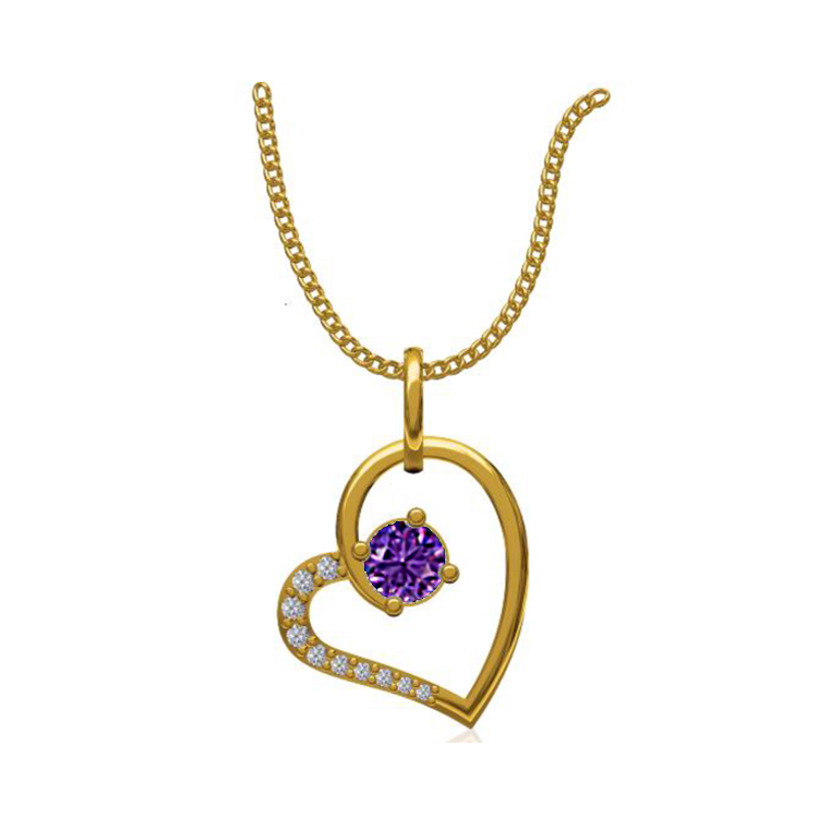 14k Yellow Gold 0.131 Ct. Diamond or Gemstones Heart Shape Pendant Necklace-2