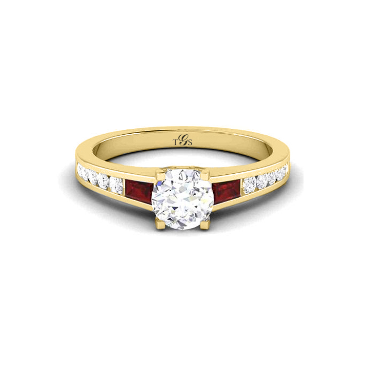 14K White Gold  Engagement Ring w/ Natural Diamond w/ Synthetic Ruby (Center Stone Not Included)-3
