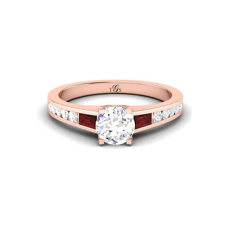 14K White Gold  Engagement Ring w/ Natural Diamond w/ Synthetic Ruby (Center Stone Not Included)-6