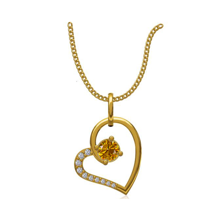 14k Yellow Gold 0.131 Ct. Diamond or Gemstones Heart Shape Pendant Necklace-4