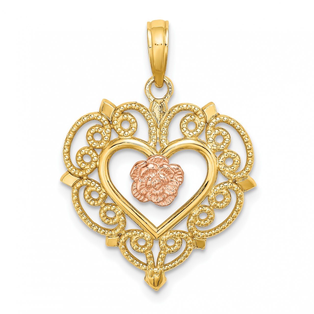 14k Rose and Yellow Gold Flower and Heart Charm