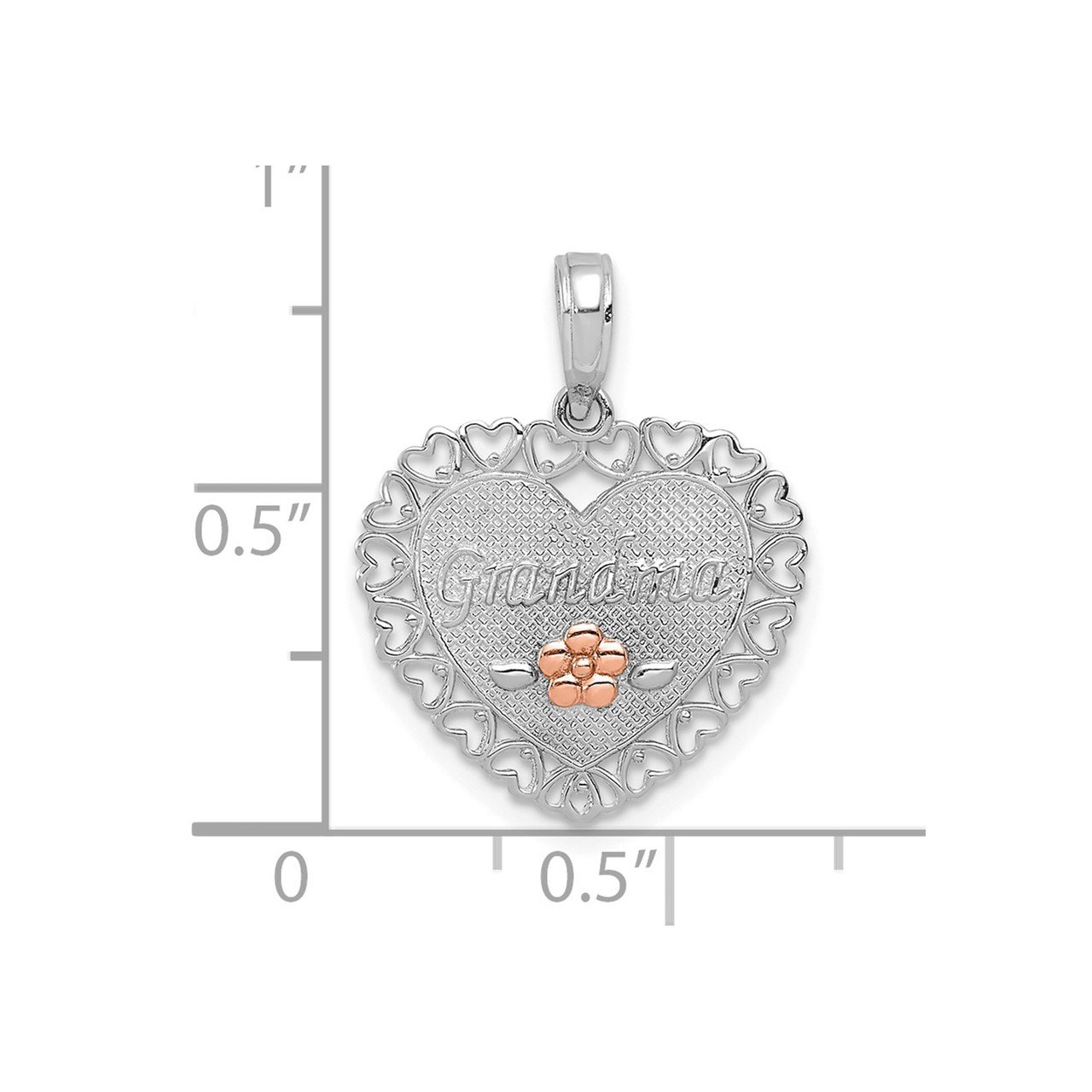 14k White and Rose GRANDMA Heart with Flower Charm-2