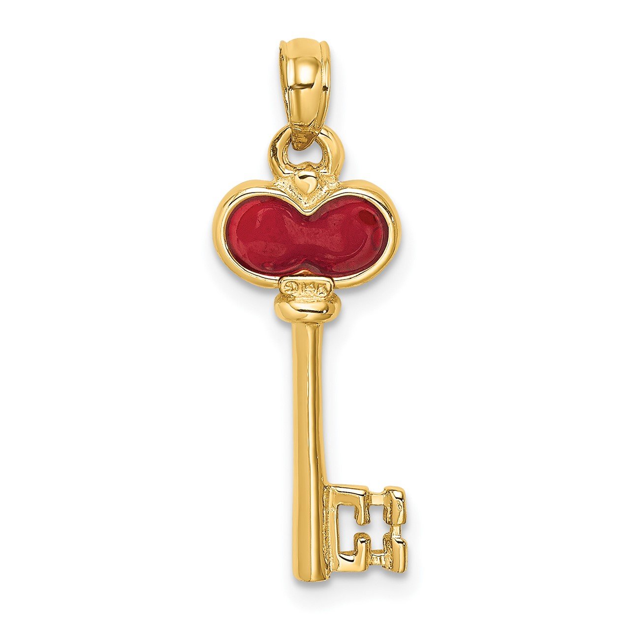 14K Polished 3D Enameled Heart Key Charm-2