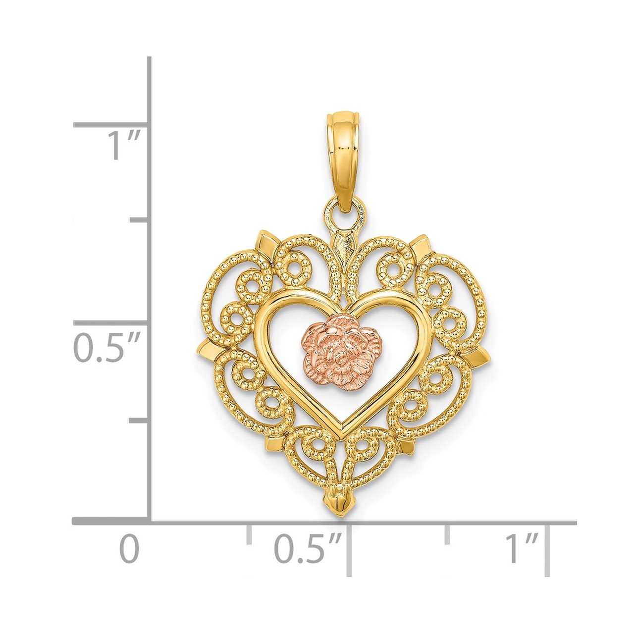 14k Rose and Yellow Gold Flower and Heart Charm-2