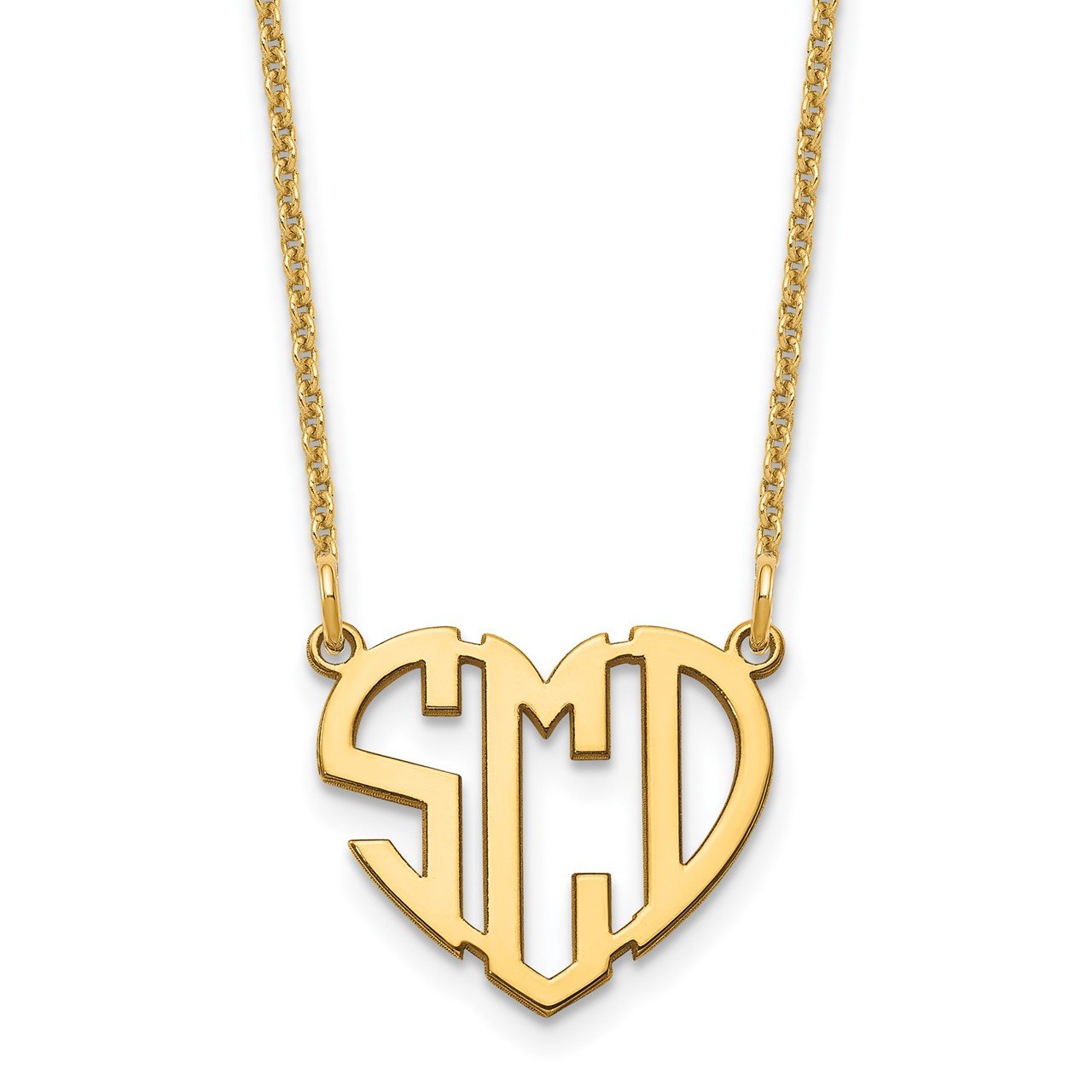 14KY Polished Cut out Heart Monogram Necklace