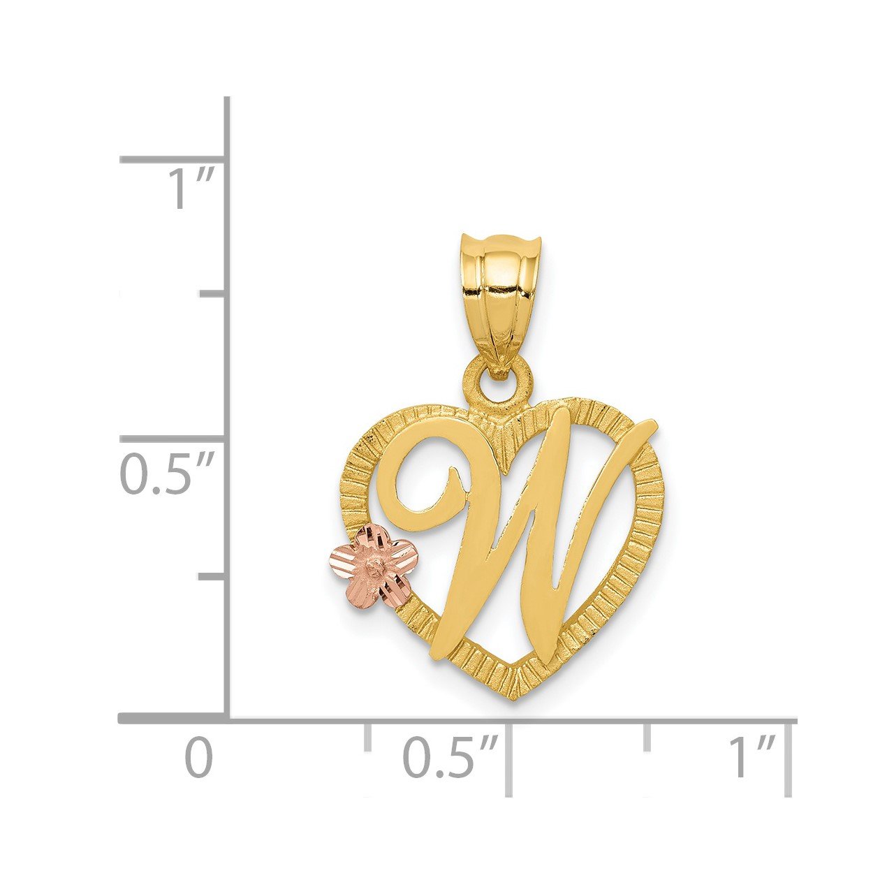 14k Two-Tone Heart Letter W Initial Pendant-2