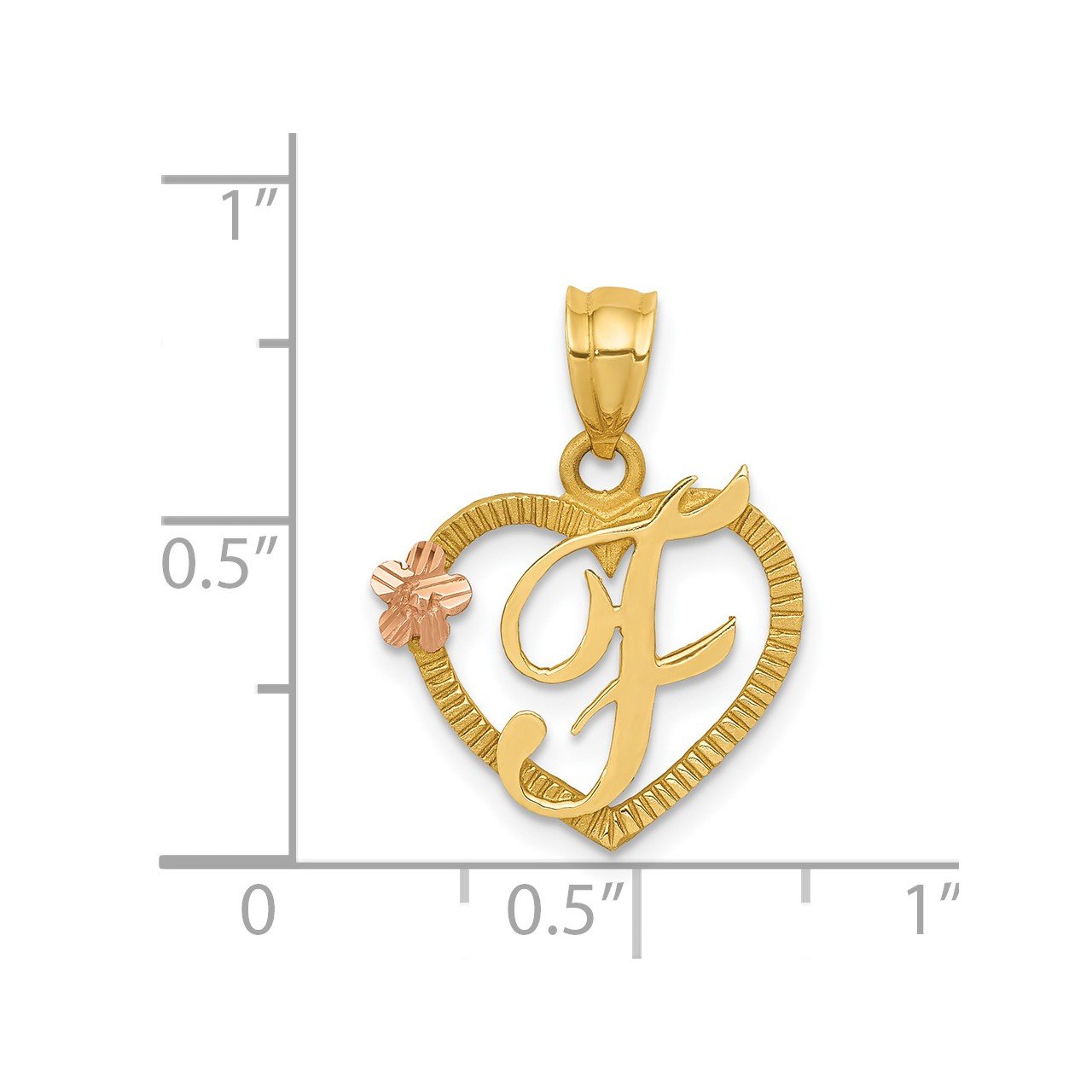 14k Two-Tone Heart Letter F Initial Pendant-2