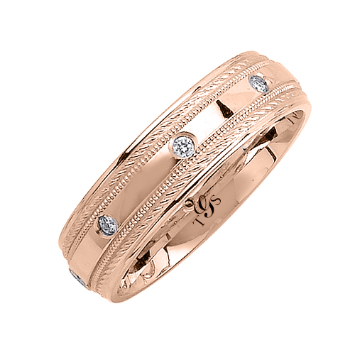 14k White/Yellow/Rose Gold Natural Diamond Unisex Band-0