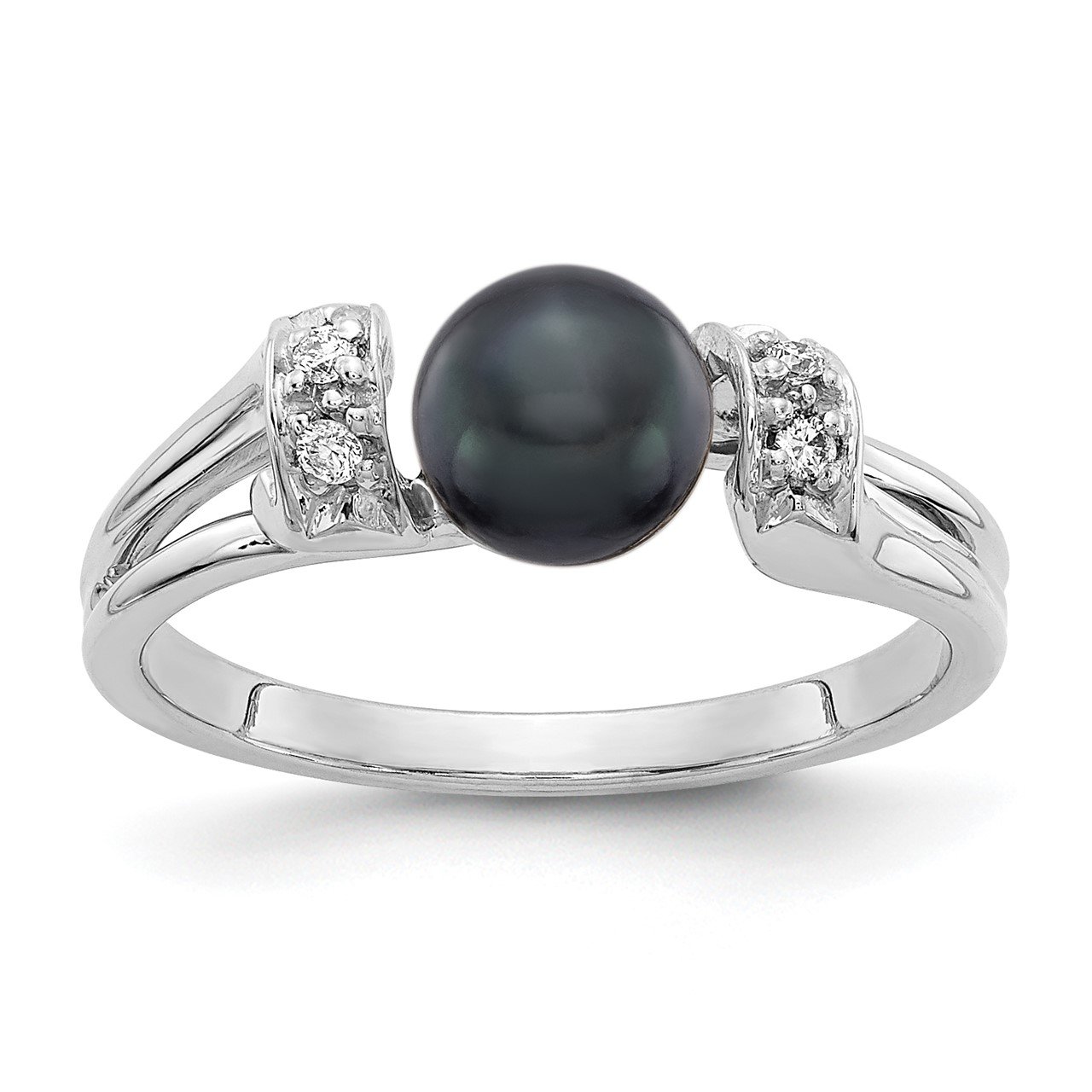 14k White Gold 6mm Black FW Cultured Pearl VS Diamond ring
