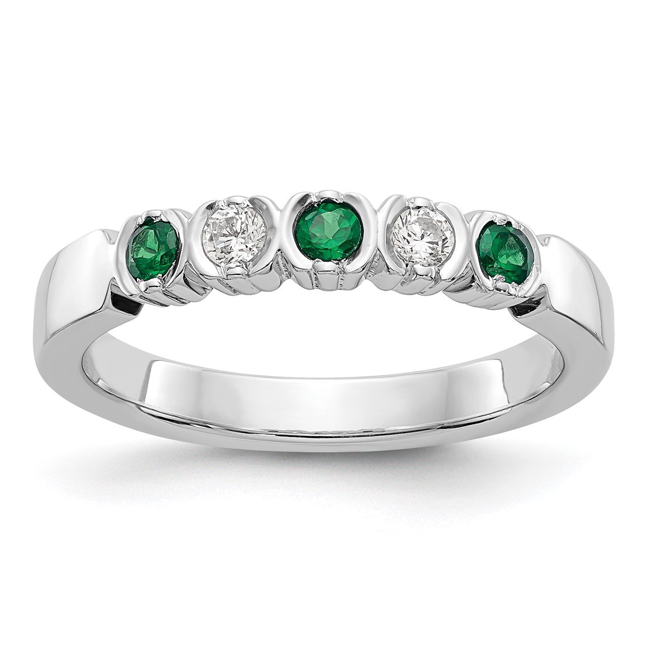 14k White Gold Diamond with Emerald Band